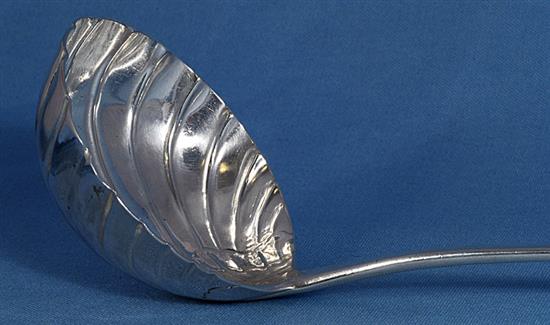 A George III Irish silver soup ladle, by Michael Keating, length 330mm Weight 5.3oz/167grms